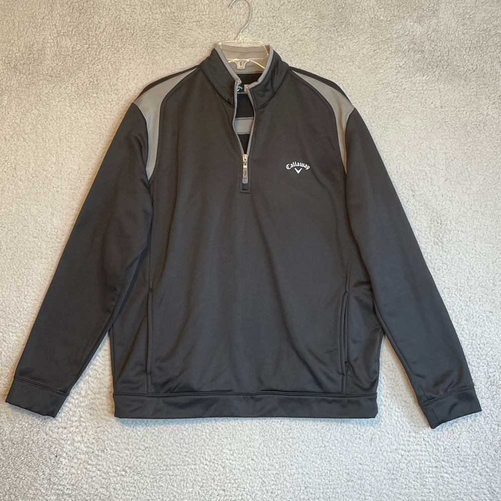 Callaway Golf Pullover Gray Black Mens Large‎ 1/4 Zip Long Sleeve Top